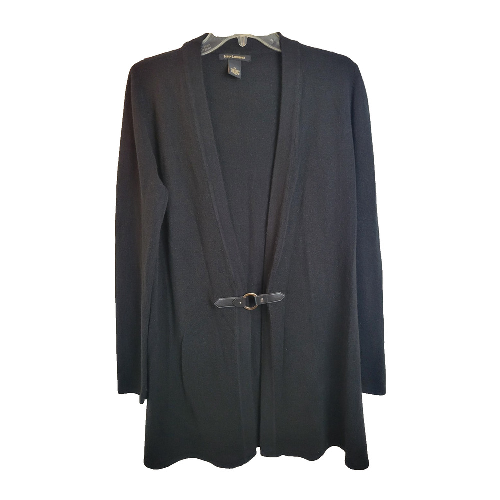 Susan Lawrence Black Knit Long Sleeve Preppy Cardigan Sweater Women's Size‎ XL